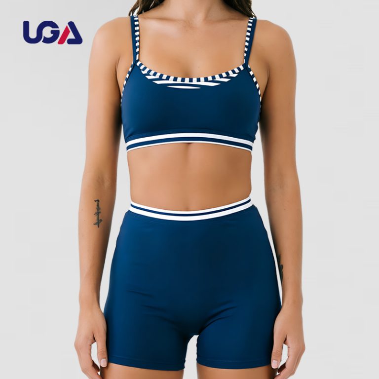 Double-Layer Contrast Trim Scoop Bra Sports Active Wear Fitness Yoga Set
