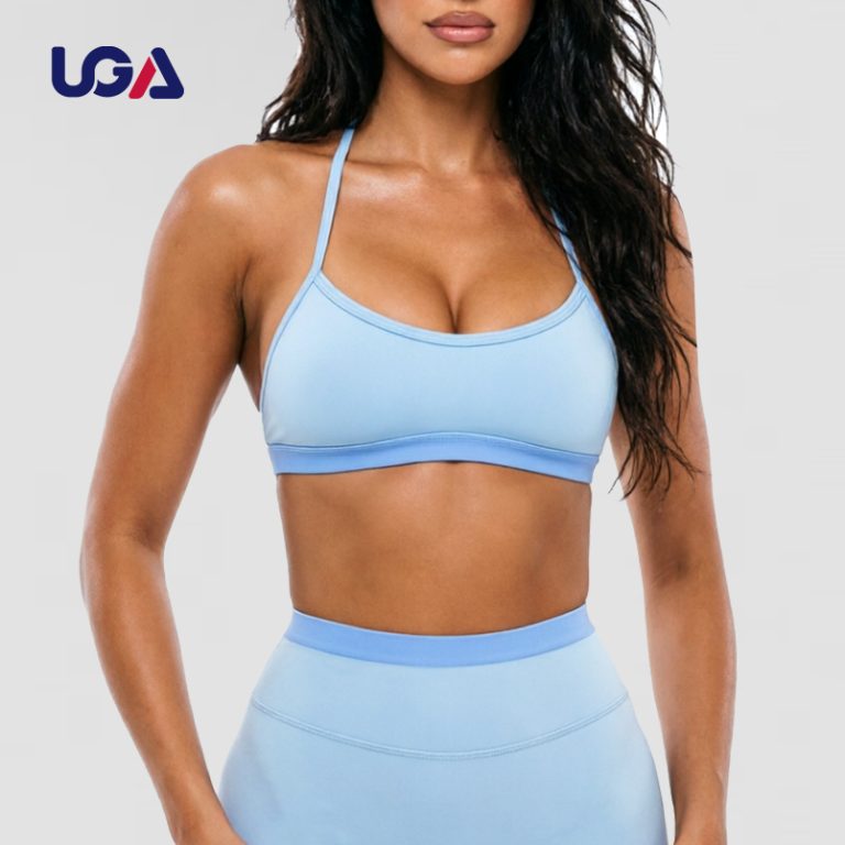 Girls Halter Hollow Back Contrast Trim Bra Shorts Workout Yoga Set