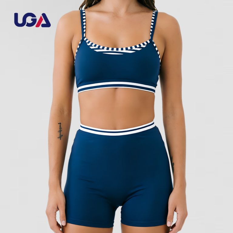 Double-Layer Contrast Trim Scoop Bra Sports Active Wear Fitness Yoga Set